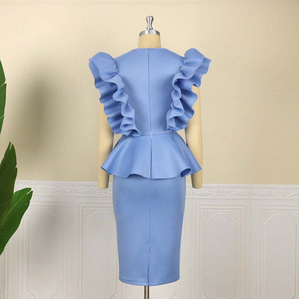 Damen figurbetontes Kleid mit extravaganten Rüschendetails Drune
