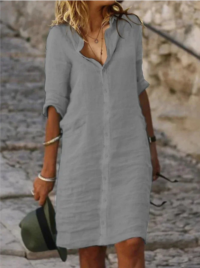 Damen Hemdblusenkleid aus leichter Baumwolle Drune