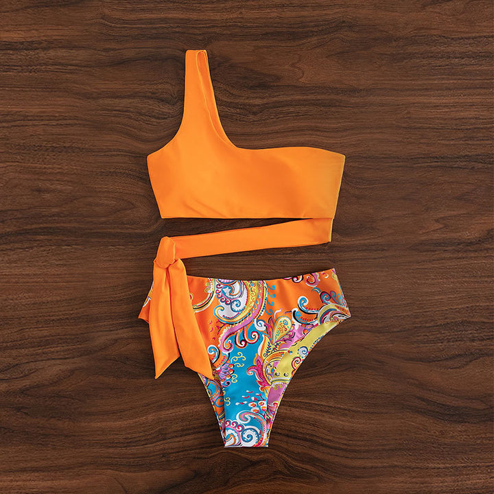 Damen einseitiger Bikini mit verspieltem Wickelbund Drune