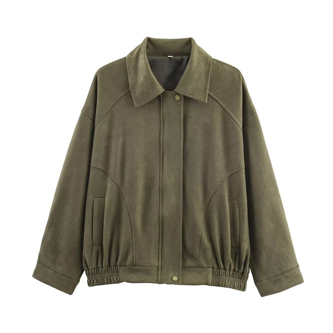 Damen modische Kunstlederjacke mit lässigem Schnitt und praktischen Taschen Drune
