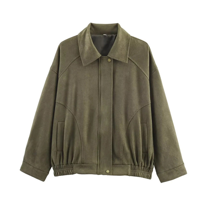Damen modische Kunstlederjacke mit lässigem Schnitt und praktischen Taschen Drune