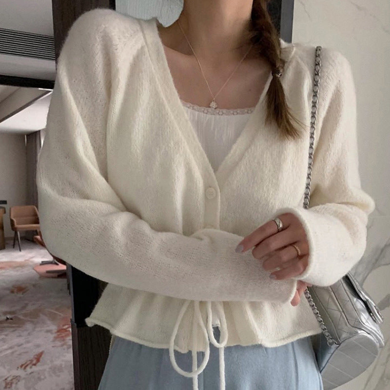 Damen Strickjacke mit taillierbarem Bindegürtel und luftigen Ärmeln Drune