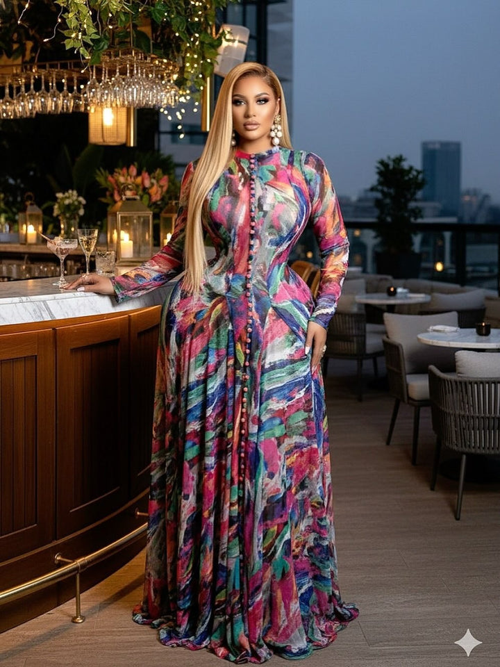 Damen Elegantes Maxikleid mit strukturiertem grafischem Design Drune