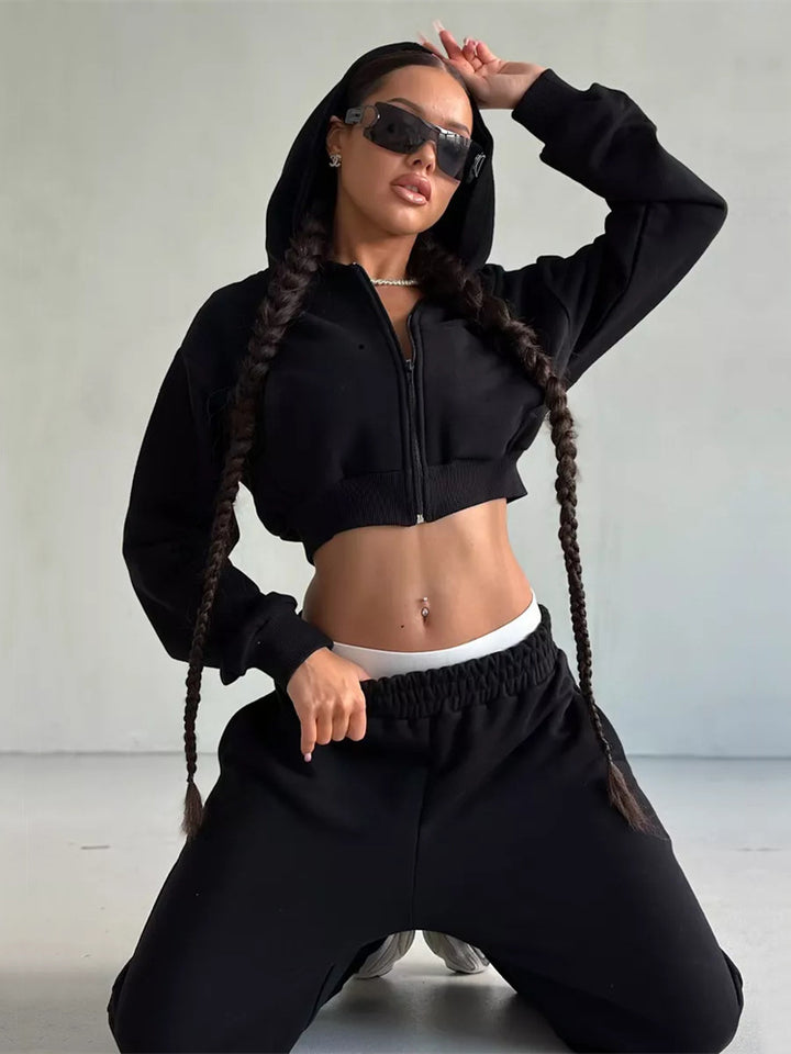 Damen Sport Set mit cropped Jacke und weiten Hosen Drune