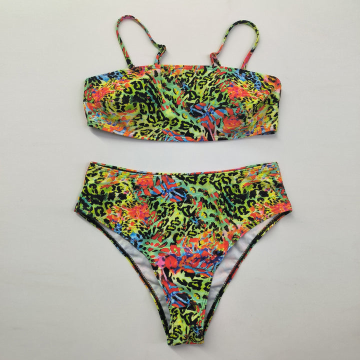 Damen Hochgeschnittener Bikini mit farbenfrohem Leopardenmuster Drune