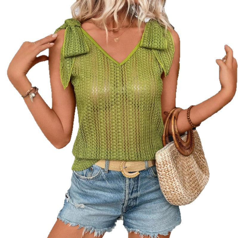 Damen Netztop mit Schleifen-Detail Drune