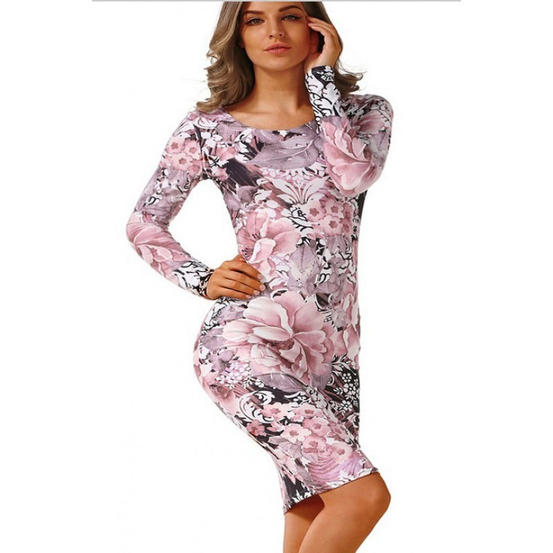 Damen Etuikleid mit floralem Muster und langem Arm Drune