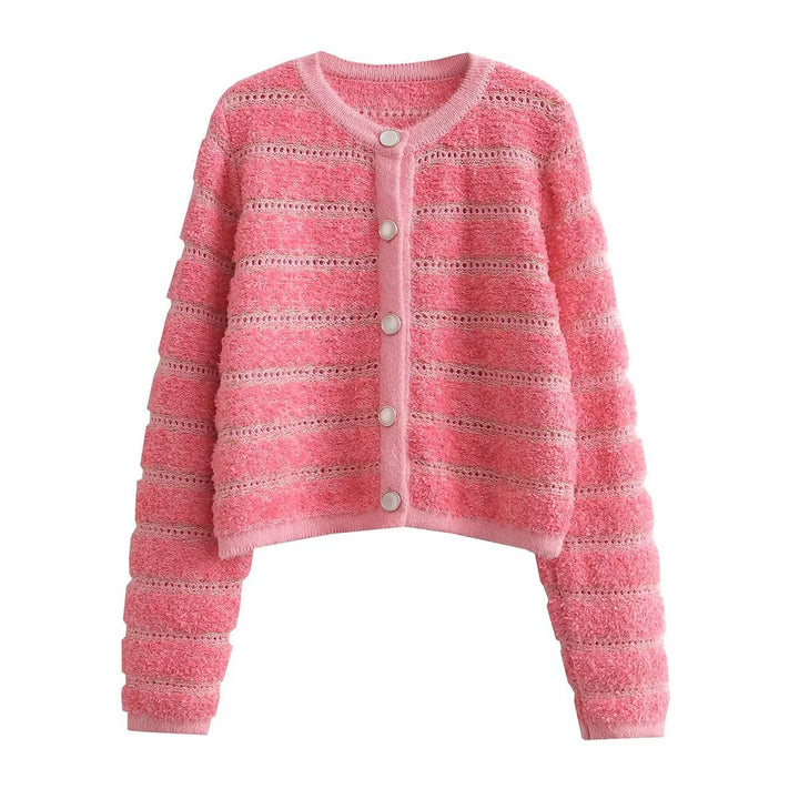Damen modische Strickjacke mit knöpfbarem Design und feinem Strukturmuster Drune