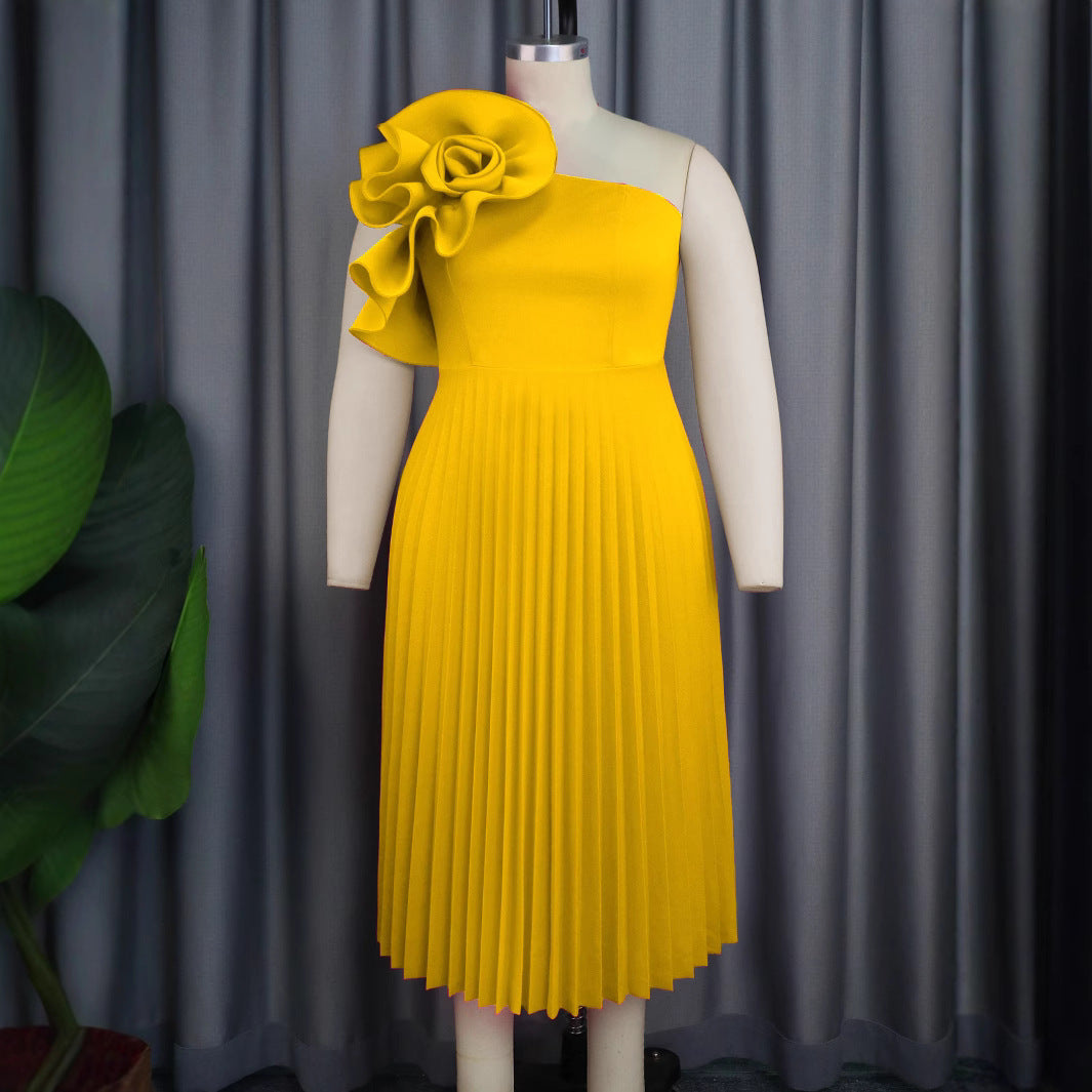 Damen elegantes Cocktailkleid mit voluminöser Blütenapplikation Drune