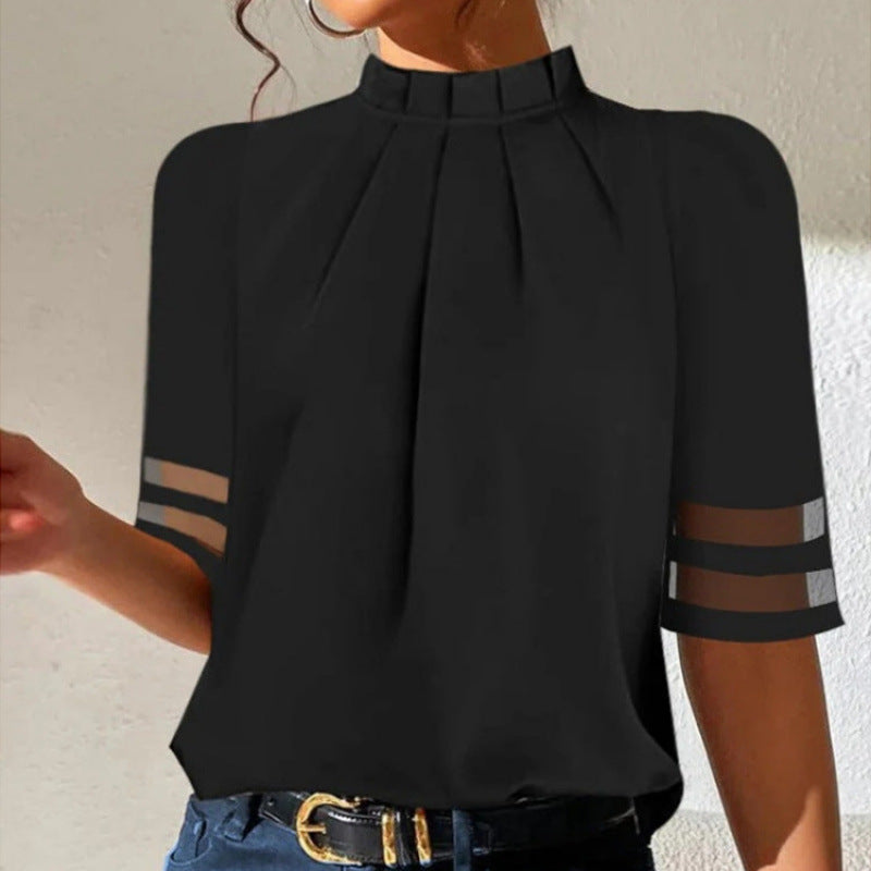 Damen elegante Bluse mit transparenten Ärmeln Drune