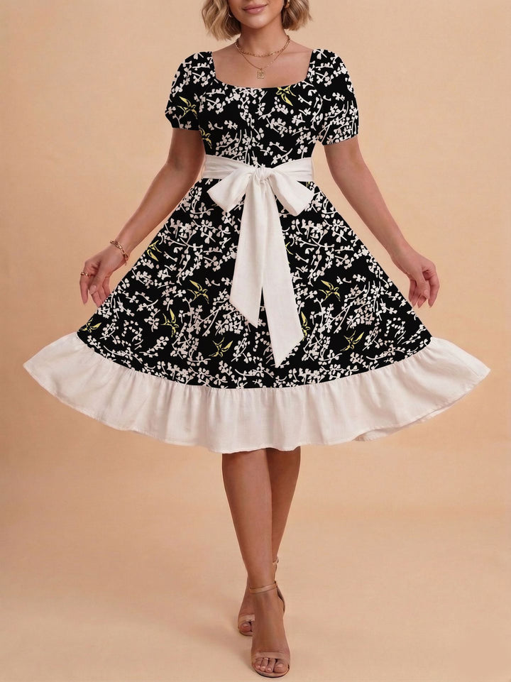 Damen Midikleid mit verspieltem Druck und tailliertem Schnitt Drune