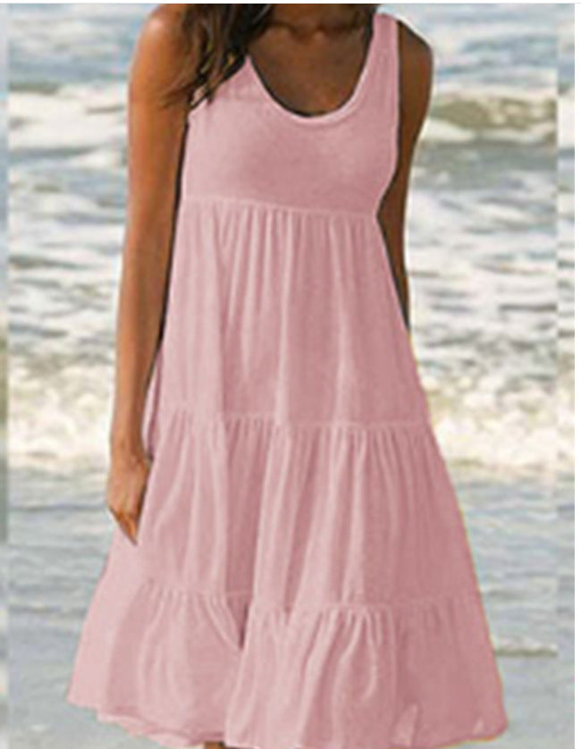 Damen lässiges Sommerkleid mit fließendem Schnitt und Rüschendetails Drune