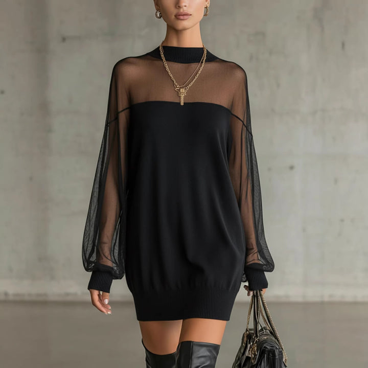 Damen Luftiges Minikleid mit transparenten Ärmelpartien und stylischem Highneck Drune
