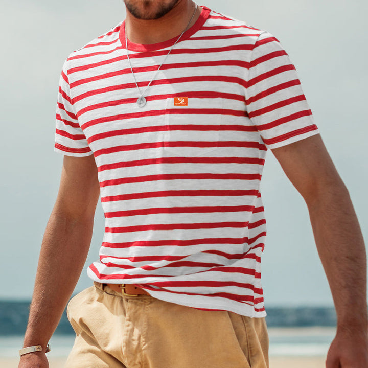 Herren gestreiftes T-Shirt aus hochwertiger Baumwolle mit komfortablem Schnitt Drune
