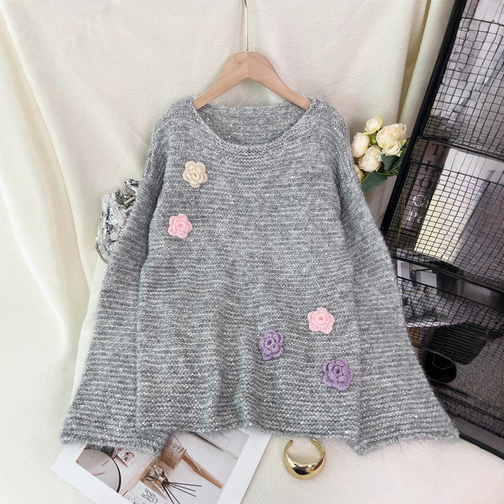 Damen Strickpullover mit floralem 3D-Design Drune