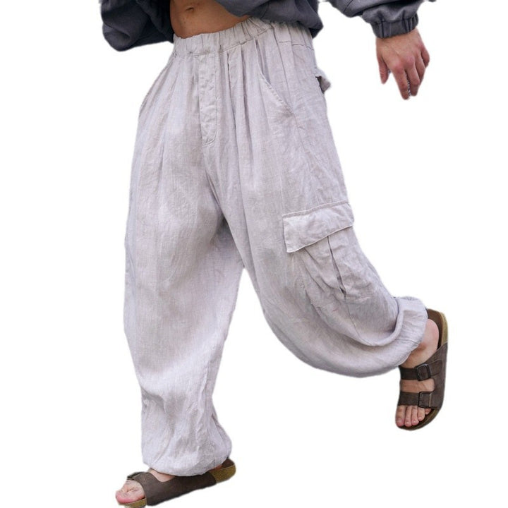 Herren lässige Cargo-Hose aus atmungsaktivem Leinenmaterial Drune