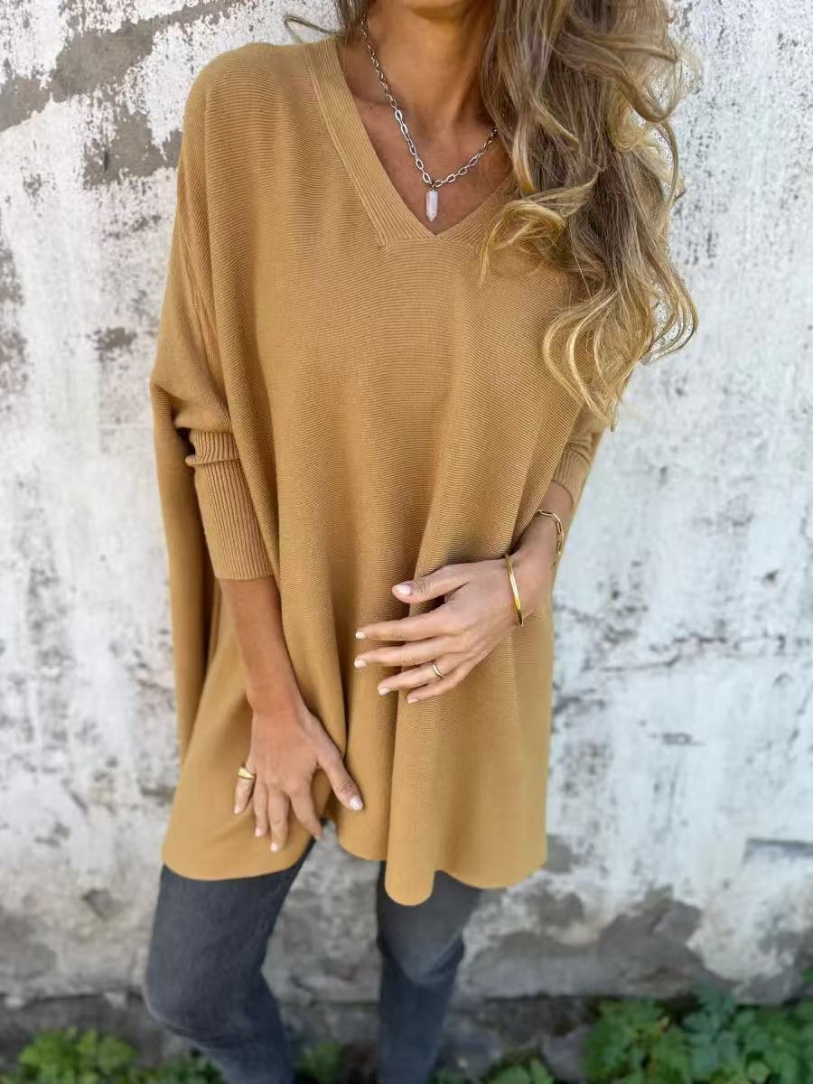 Damen Oversized V-Ausschnitt Pullover im luftigen Design Drune