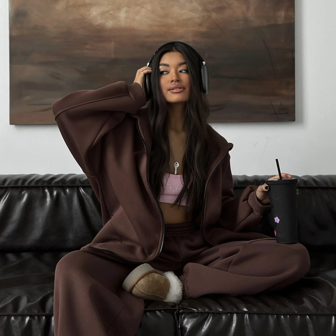 Damen Oversized Hoodie-Set mit weiten Hosen Drune