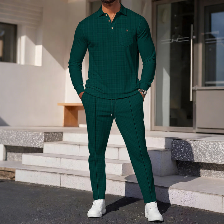 Herren eleganter Freizeitanzug mit strukturiertem Oberteil und modischen Hosen Drune