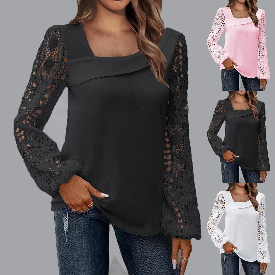 Damen Bluse mit floralen Spitzenärmel und voluminösem Schnitt Drune