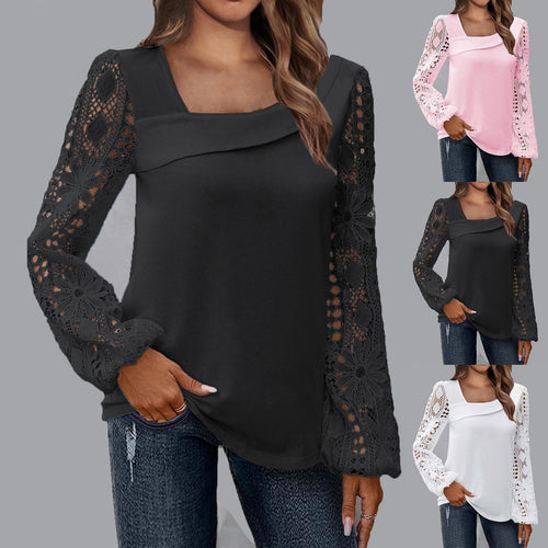 Damen Bluse mit floralen Spitzenärmel und voluminösem Schnitt Drune