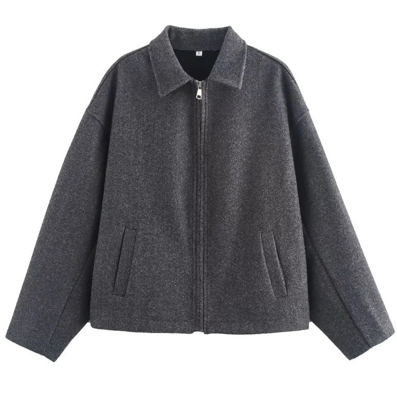 Damen modische cropped Jacke mit breitem Kragen und weichen Materialien Drune