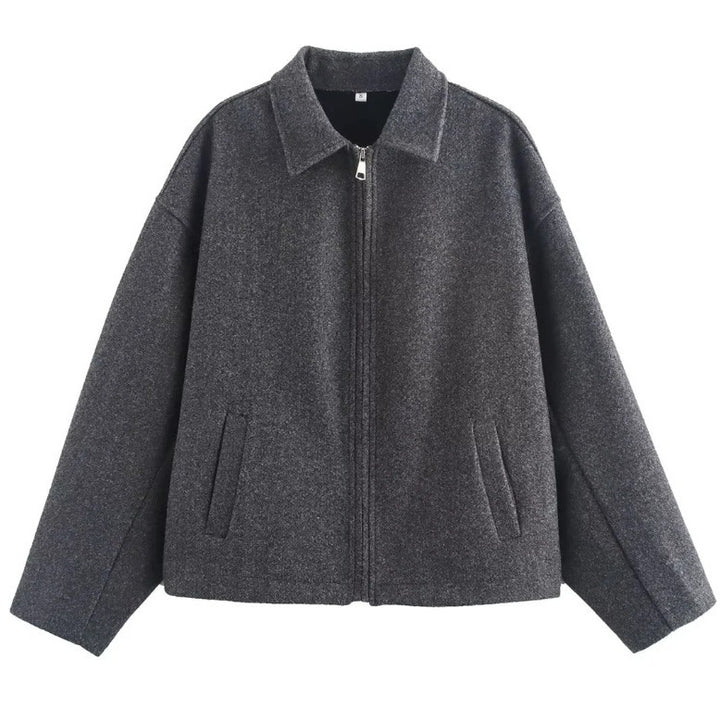 Damen modische cropped Jacke mit breitem Kragen und weichen Materialien Drune