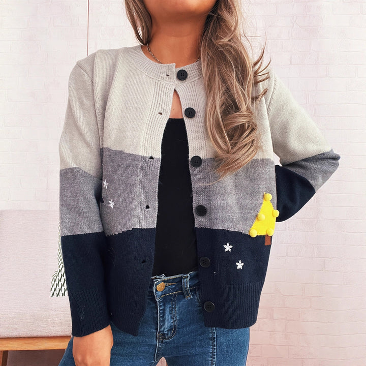 Damen Strickjacke mit festlichem Motiv und Knopfdetails Drune