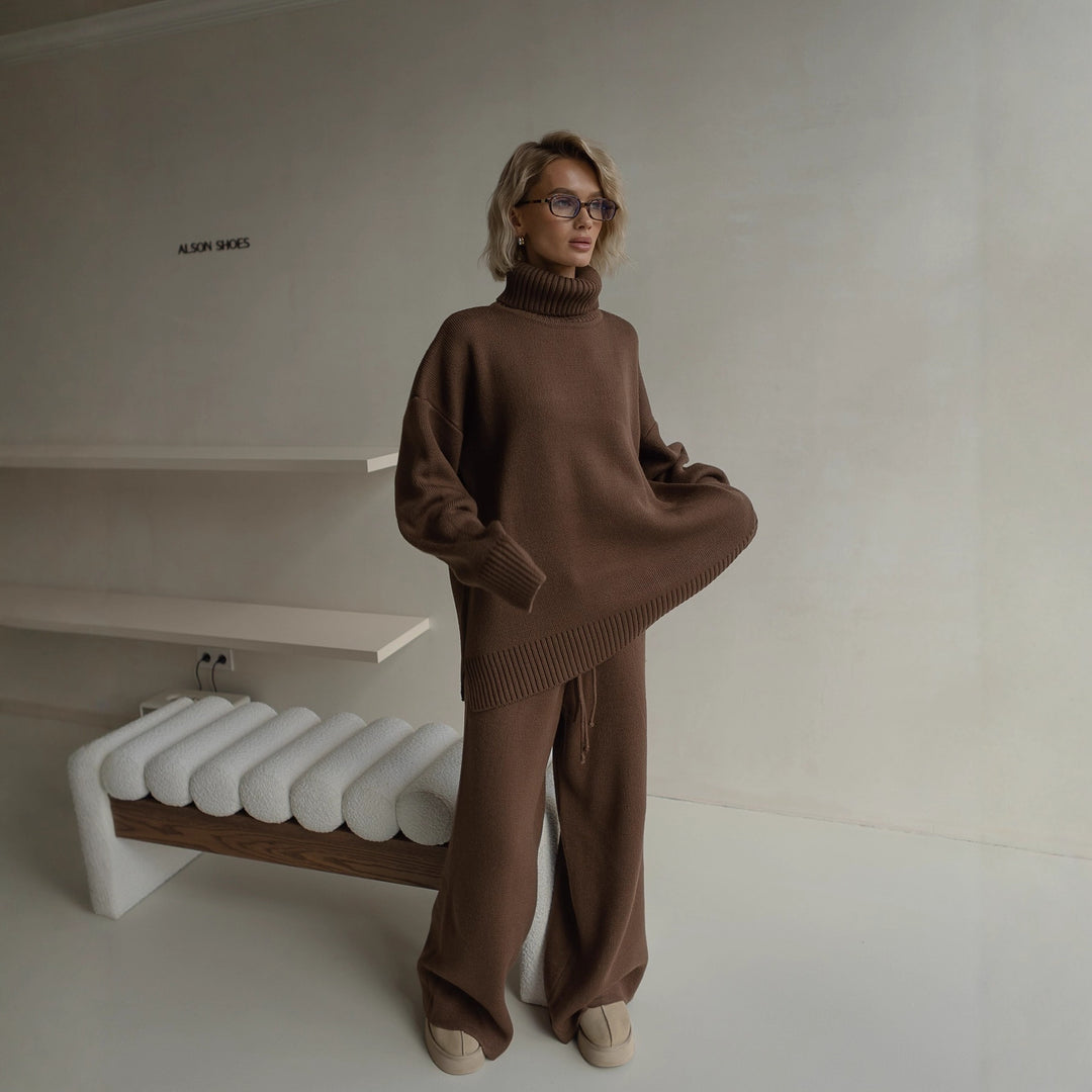Damen gemütlicher Oversized Pullover mit hohem Kragen Drune