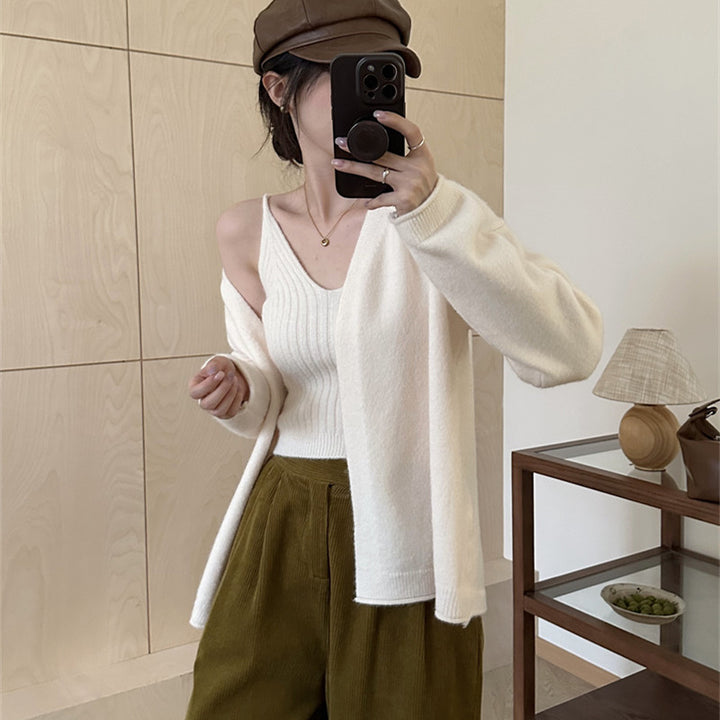 Damen kuscheliger Strickcardigan mit offenen Ärmeln und weich flauschiger Textur Drune
