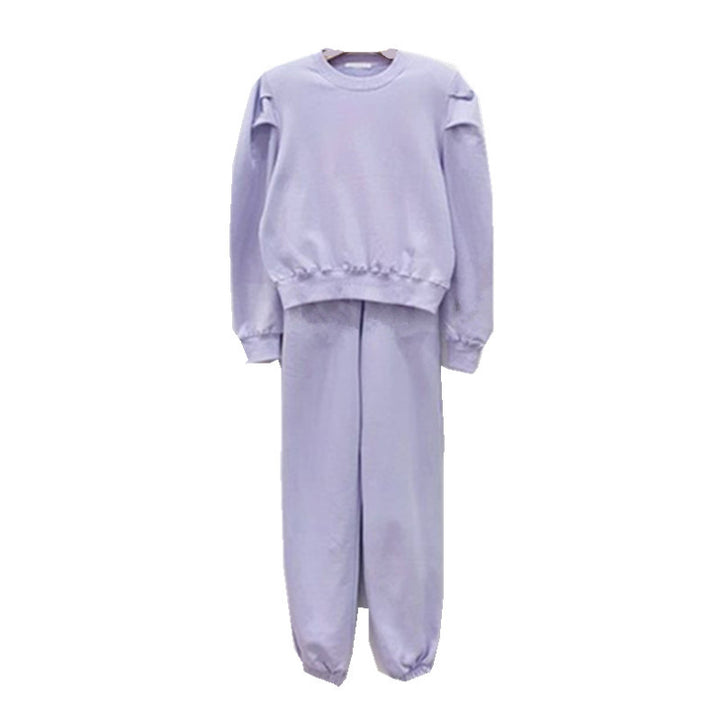 Damen gemütliches Freizeit-Set mit elastischer Taille und Kapuzenpullover Drune