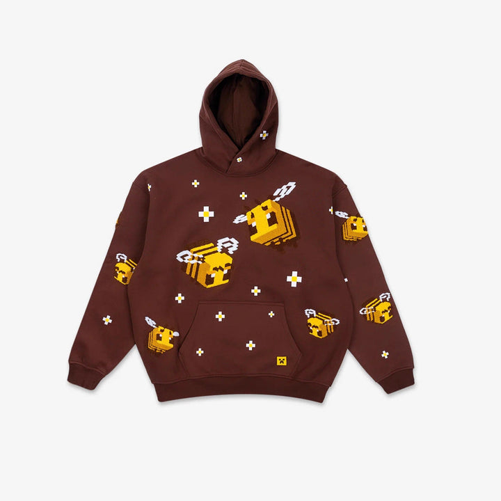 Unisex nan Kapuzenpullover mit eingestricktem Pixel-Bienenmotiv und aufgesetzter Kängurutasche Drune