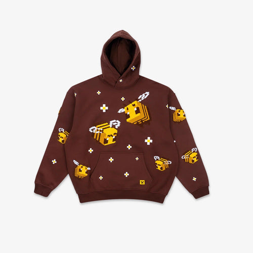 Unisex nan Kapuzenpullover mit eingestricktem Pixel-Bienenmotiv und aufgesetzter Kängurutasche Drune