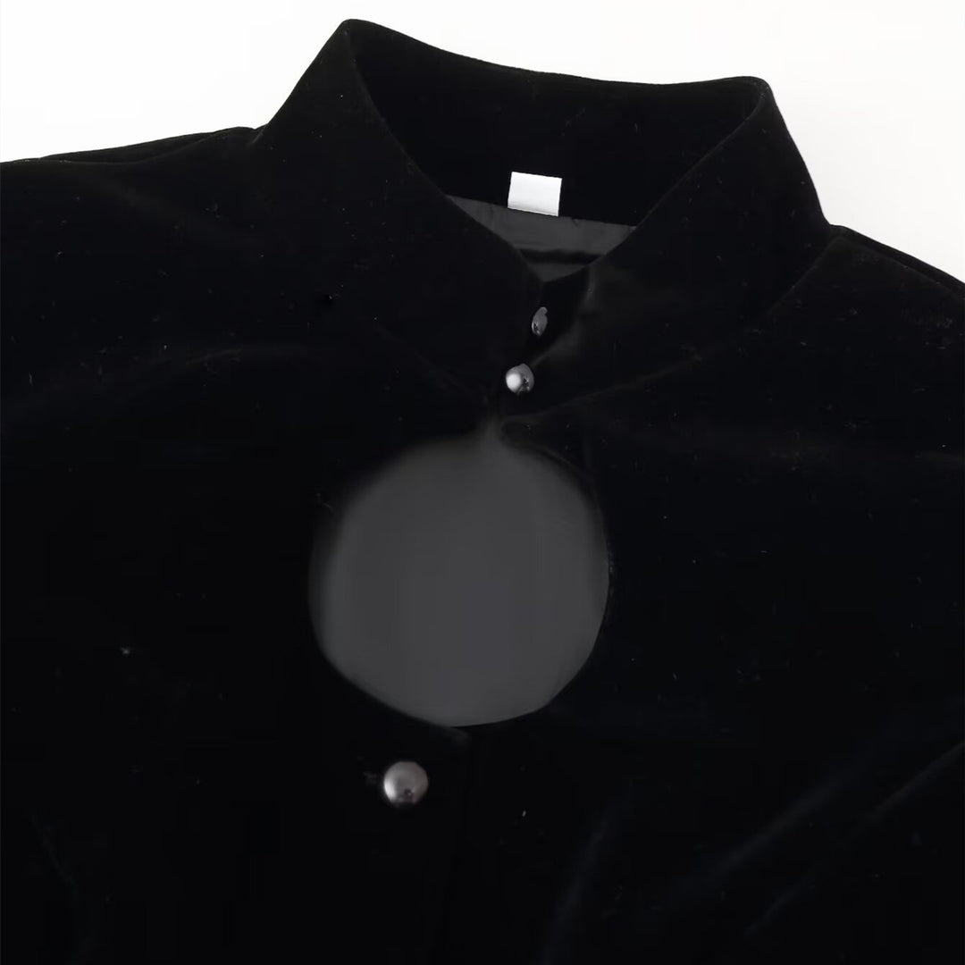 Damen nan taillierte Samtjacke mit Stehkragen Cut-Out und asymmetrischem Schößchen Drune