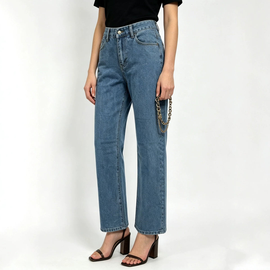Damen nan hochgeschnittene Straight-Leg-Jeans mit geradem Bein und dezenter Vintage-Waschung Drune