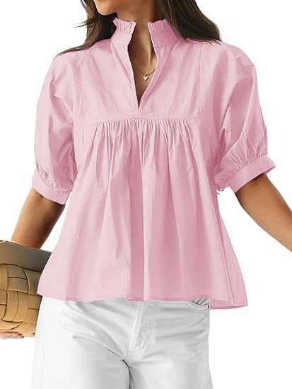 Damen elegante kurzärmlige Bluse mit Rüschendetails und lässigem Schnitt Drune