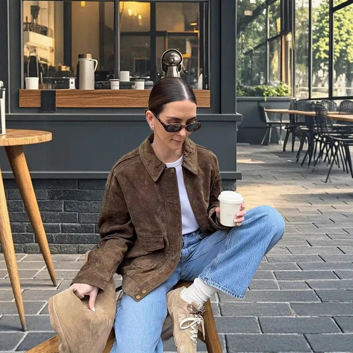 Damen Modische Wildlederjacke im lässigen Stil Drune