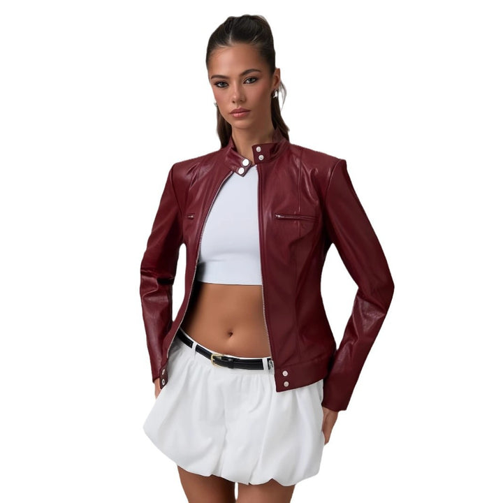 Damen modische Bikerjacke mit figurbetontem Schnitt Drune