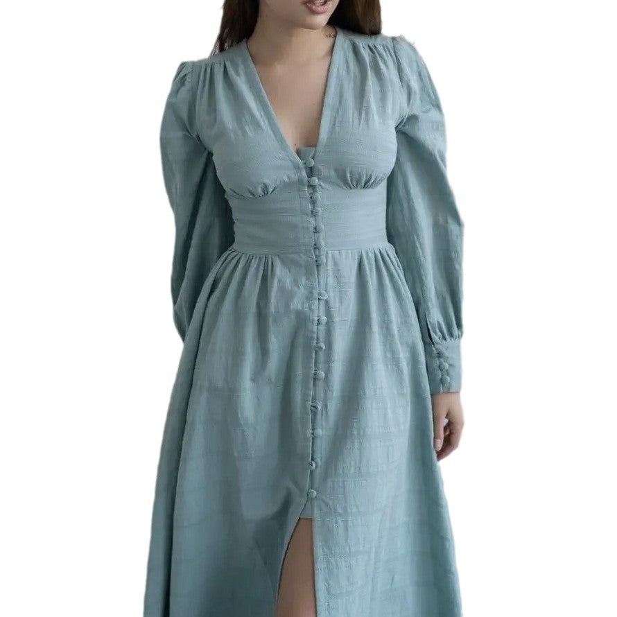 Damen Maxi-Kleid mit tailliertem Oberteil und elegantem Schlitz Drune