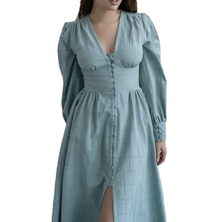 Damen Maxi-Kleid mit tailliertem Oberteil und elegantem Schlitz Drune