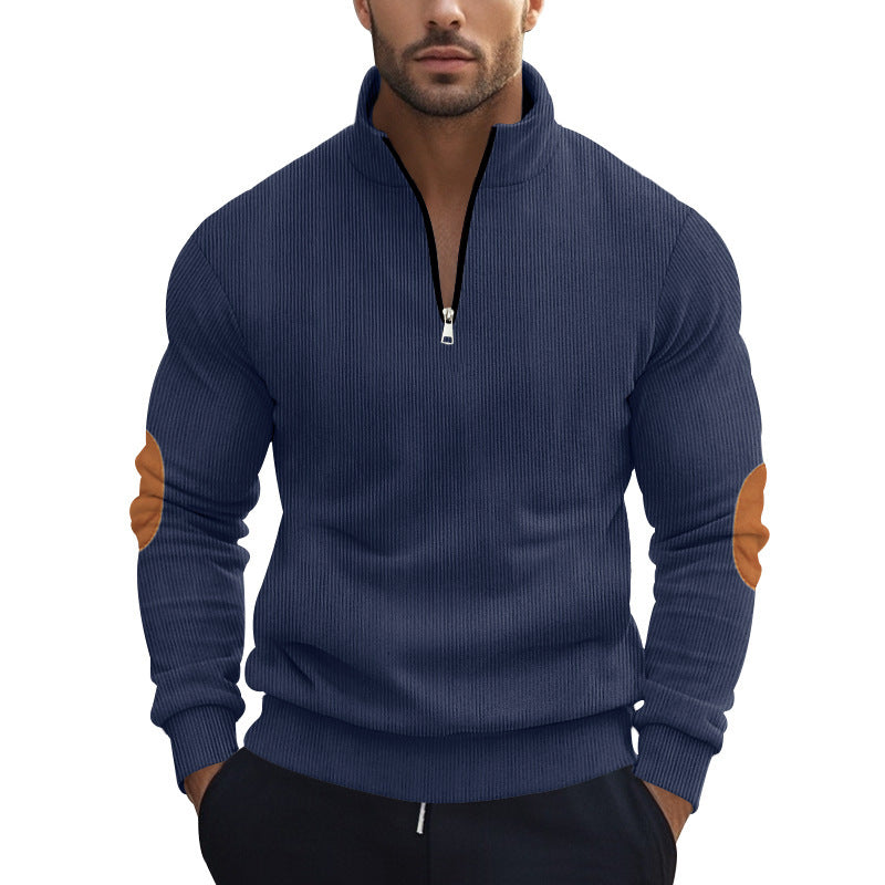 Herren Strickpullover mit modernem Reißverschluss und eleganten Ellbogenpatches Drune