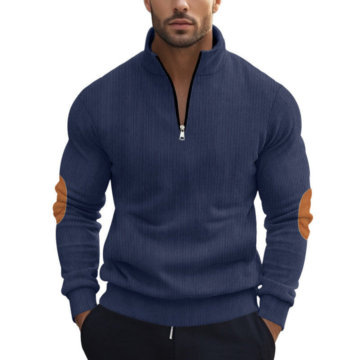 Herren Strickpullover mit modernem Reißverschluss und eleganten Ellbogenpatches Drune