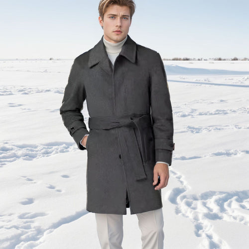 Herren modischer Wolltrenchcoat mit Bindegürtel und großen Taschen Drune