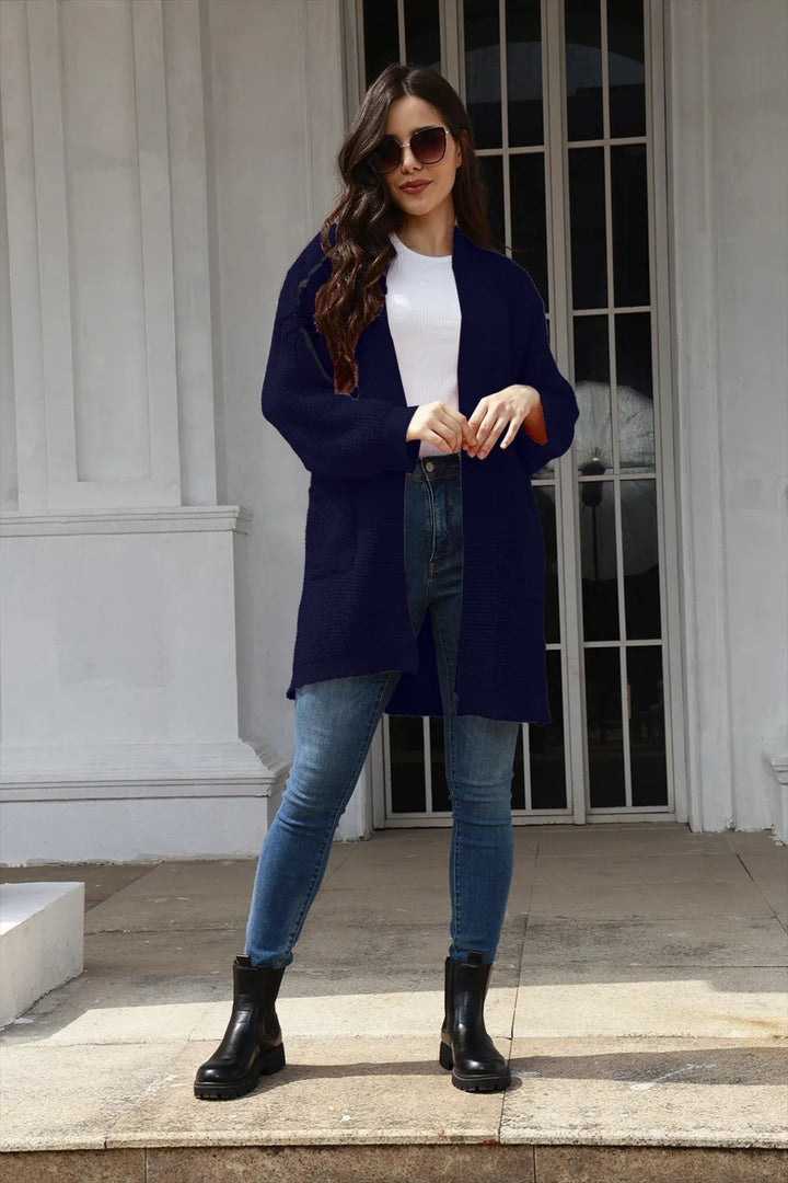 Damen gemütlicher Strick-Cardigan mit offenen Taschen und weitem Schnitt Drune