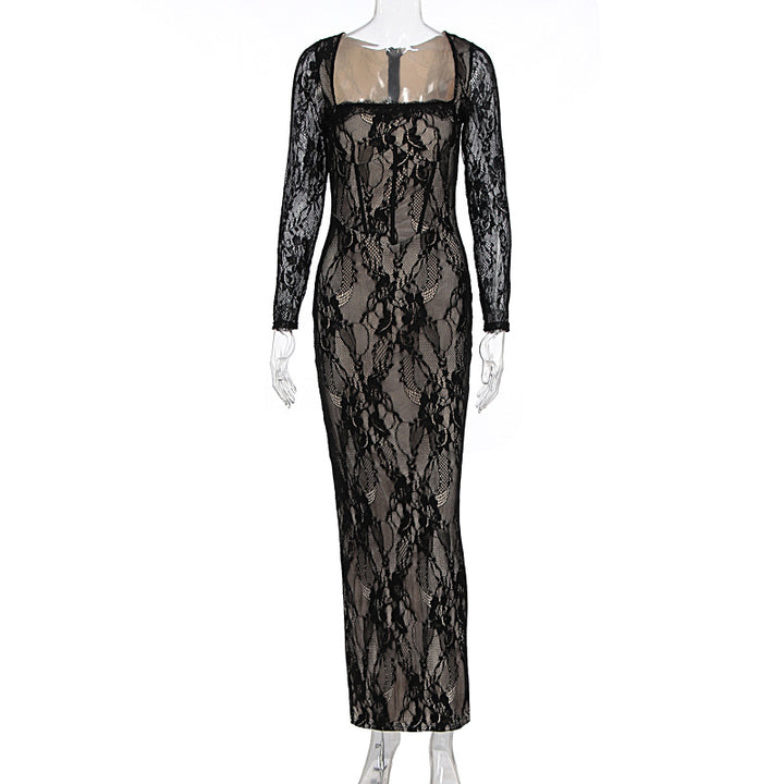 Damen Spitzenmaxikleid mit durchscheinenden Einsätzen Drune