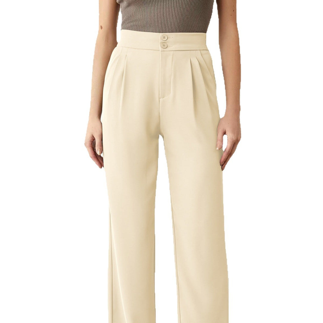 Damen elegante weite Stoffhose mit Bundfalten und hohem Taillenbündchen Drune