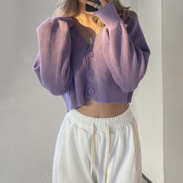 Damen Cropped Rippstrickcardigan Pullover Drune