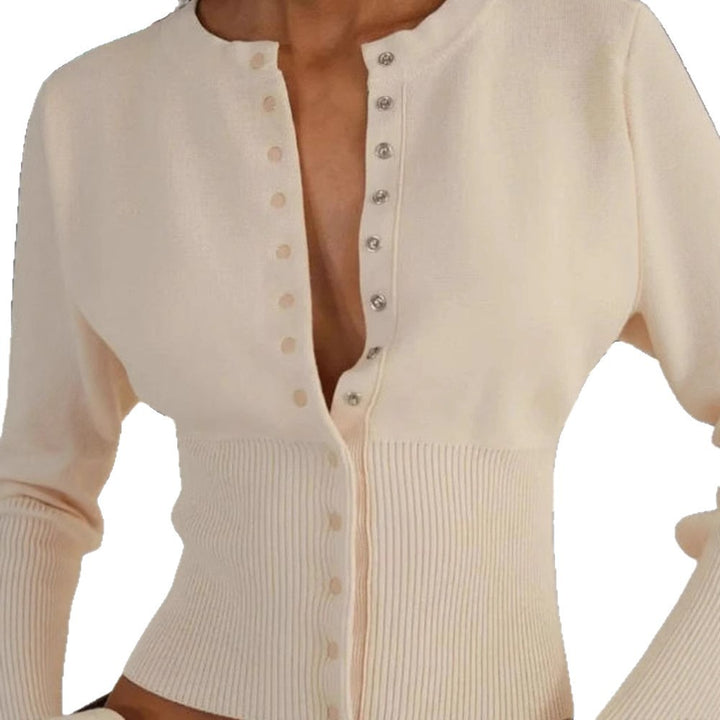 Damen Lässige Strickjacke mit Knopfdetails und voluminösen Ärmeln Drune