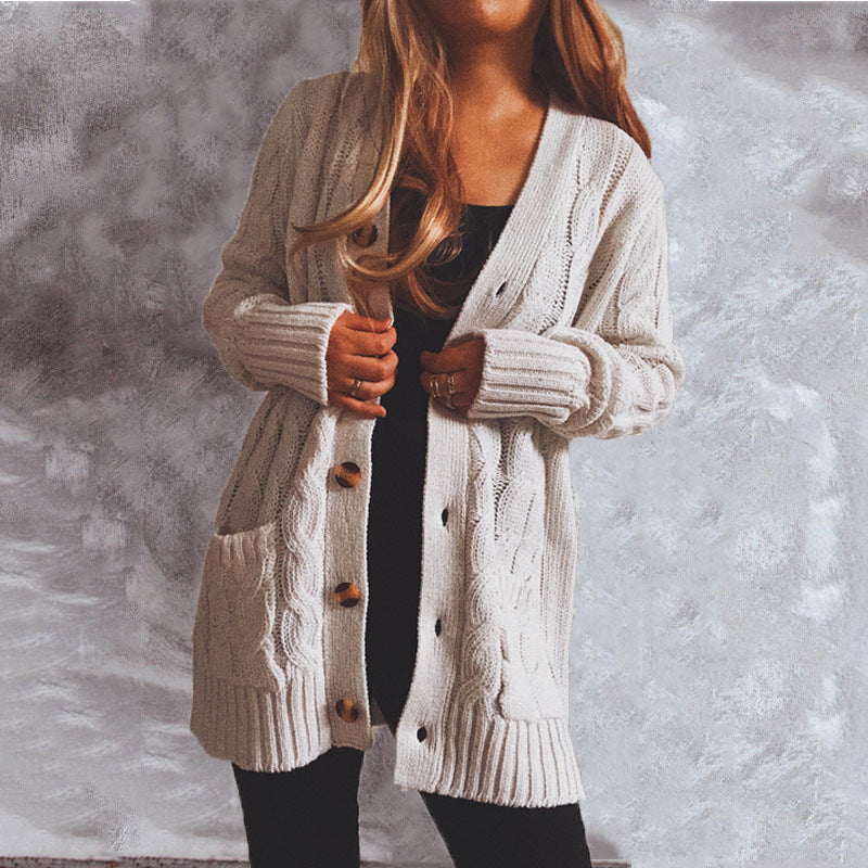 Damen Strickjacke mit Knopfdetails und tiefem V-Ausschnitt Drune