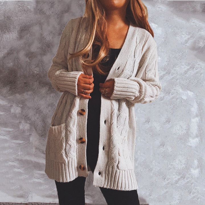 Damen Strickjacke mit Knopfdetails und tiefem V-Ausschnitt Drune